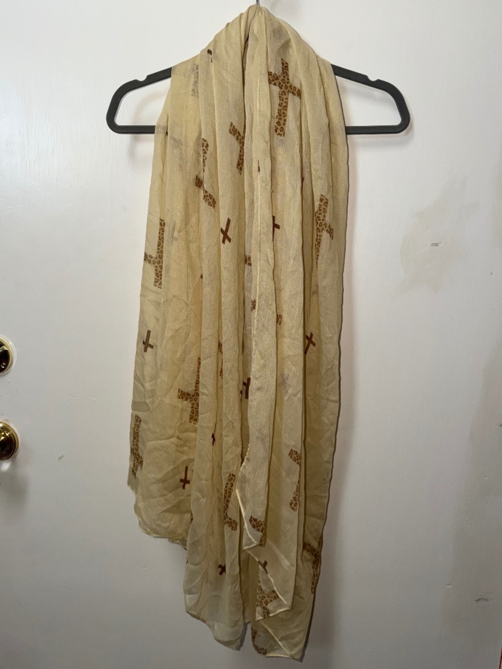 Leopard print cross scarf